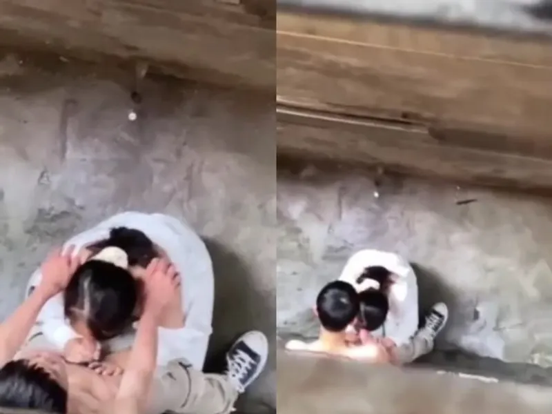 Quay lén em học sinh mút cò bồ ở khe nhà